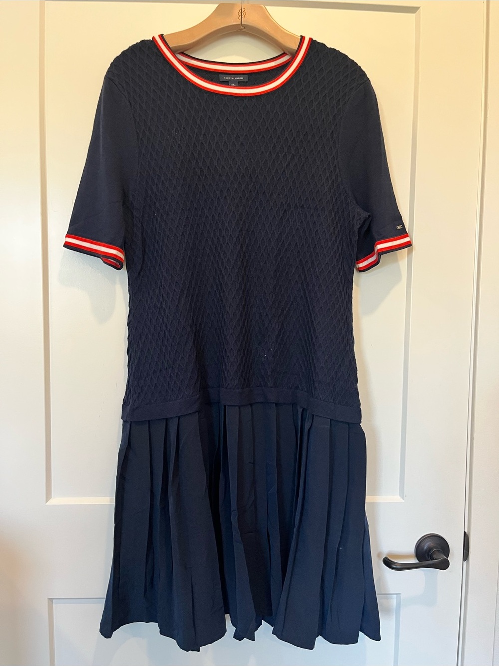 Tommy Hilfiger navy knit pleated low waist preppy nautical tennis dress size XL